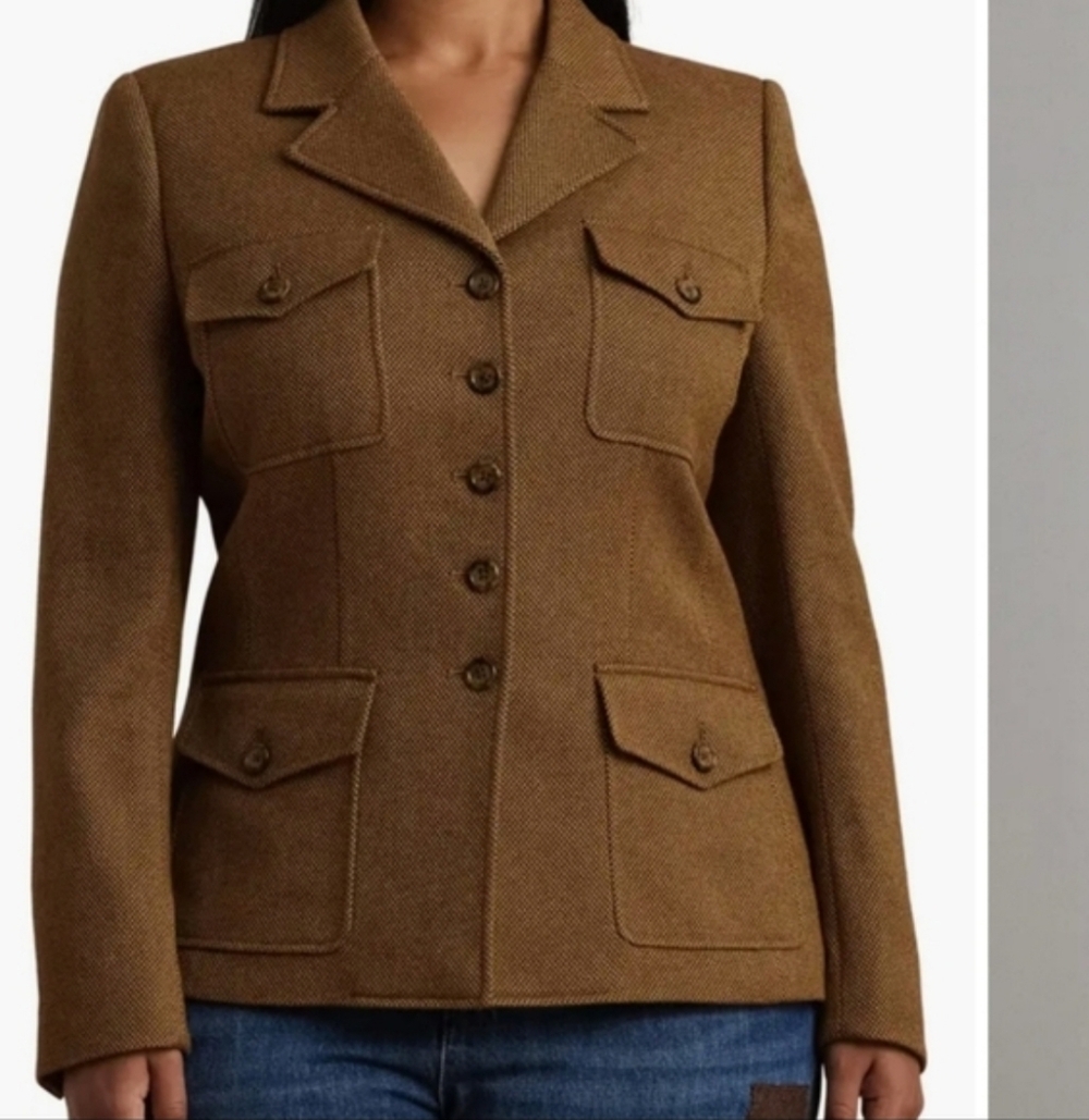 LAUREN RALPH LAUREN NWT WOOL BLEND TWILL BROWN BLAZER 16W. TAILORED